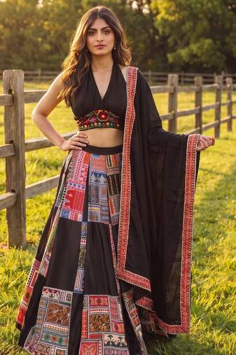 Captivating black printed Frensh Crepe Indian festival Navratri Special Chaniya choli