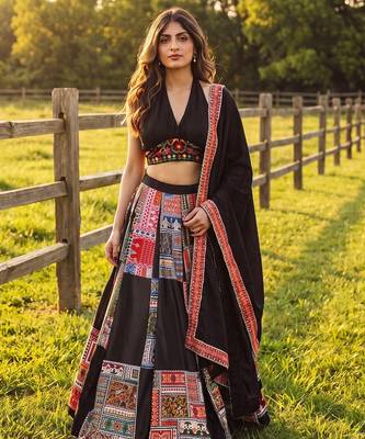Captivating black printed Frensh Crepe Indian festival Navratri Special Chaniya choli 3