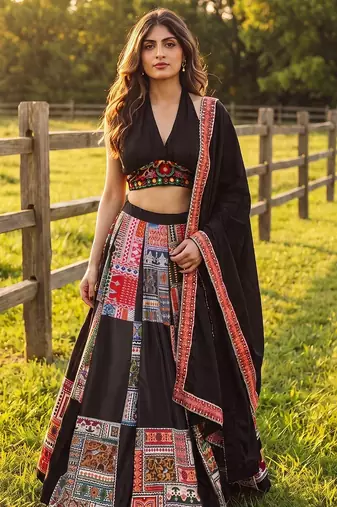 Captivating black printed Frensh Crepe Indian festival Navratri Special Chaniya choli