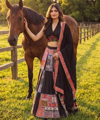 Captivating black printed Frensh Crepe Indian festival Navratri Special Chaniya choli 5