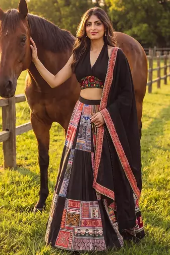 Captivating black printed Frensh Crepe Indian festival Navratri Special Chaniya choli