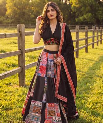 Captivating black printed Frensh Crepe Indian festival Navratri Special Chaniya choli 6