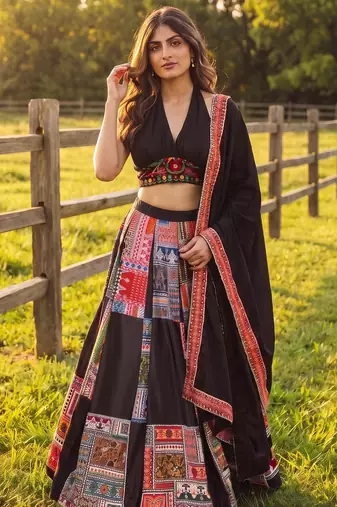 Captivating black printed Frensh Crepe Indian festival Navratri Special Chaniya choli