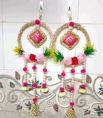 traditional hanging lace chudi shubh labh cushion peony beaded bell hanging decor (pack of 2)