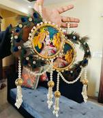 radha krishna peacock feather ring hanging decorative wall hanging handmade home decor (pack of 2)
