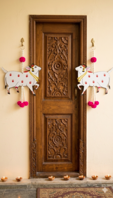 handcrafted pompom beads cow hanging door and home decorative hanging (pack of 6) 1