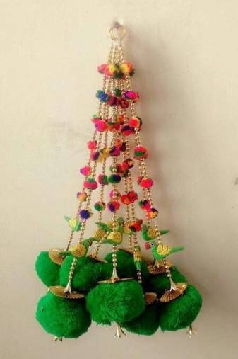 handmade beads pompom parrot latkans hangings home decorative hanging (pack of 4)