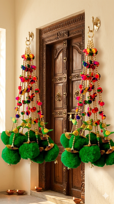 handmade beads pompom parrot latkans hangings home decorative hanging (pack of 4) 2