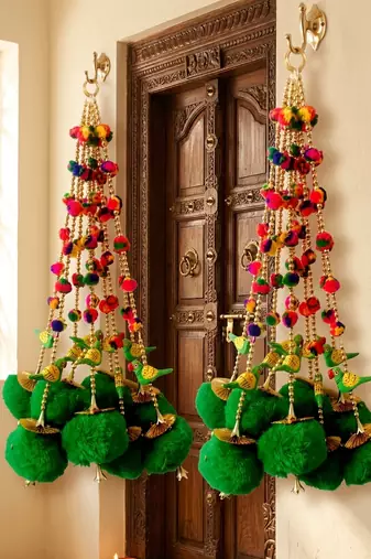 handmade beads pompom parrot latkans hangings home decorative hanging (pack of 4)