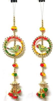 traditional decorative handmade multicolour moti chudi parrot hanging for home decor (pack of 2) 1
