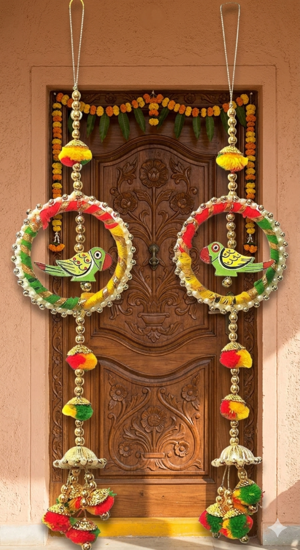 traditional decorative handmade multicolour moti chudi parrot hanging for home decor (pack of 2)
