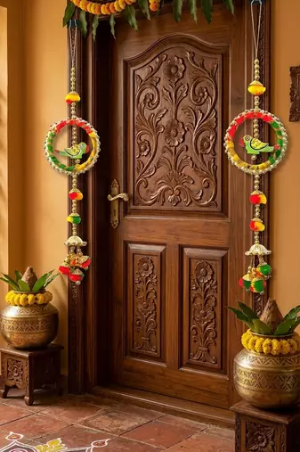 traditional decorative handmade multicolour moti chudi parrot hanging for home decor (pack of 2)