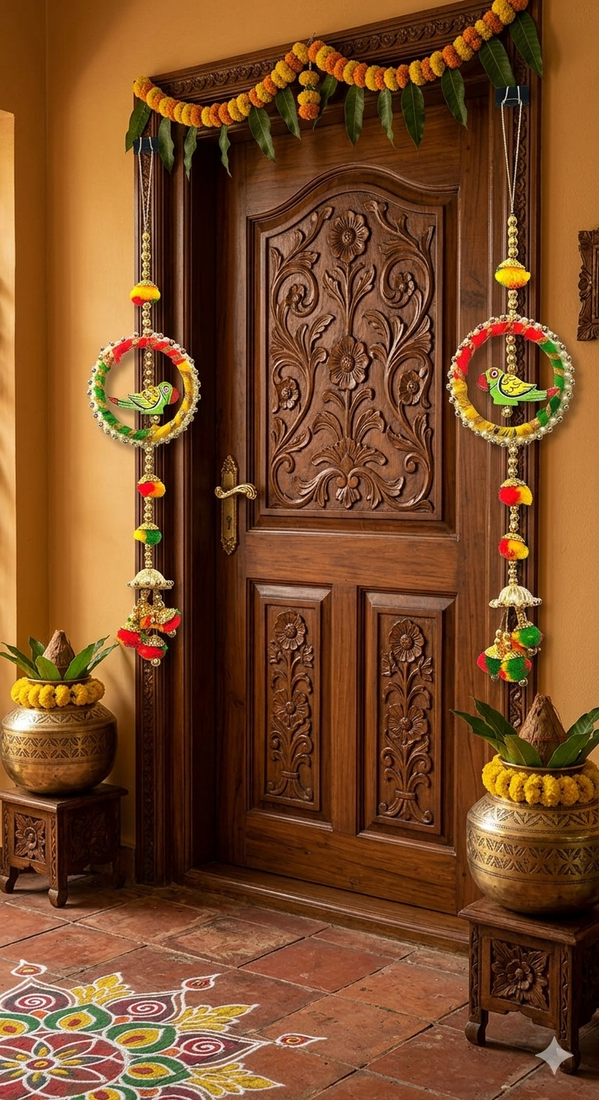 traditional decorative handmade multicolour moti chudi parrot hanging for home decor (pack of 2)