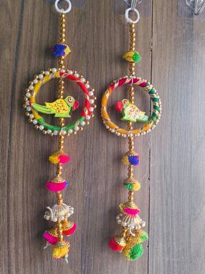 traditional decorative handmade multicolour moti chudi parrot hanging for home decor (pack of 2) 5