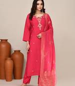 Pink chanderi embroidered kurta set
