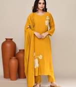 Mustard chanderi embroidered kurta set