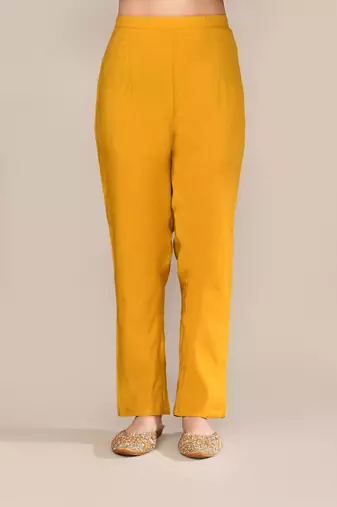 Mustard chanderi embroidered kurta set
