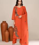 Orange chanderi embroidered kurta set