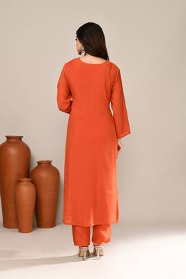 Orange chanderi embroidered kurta set 3
