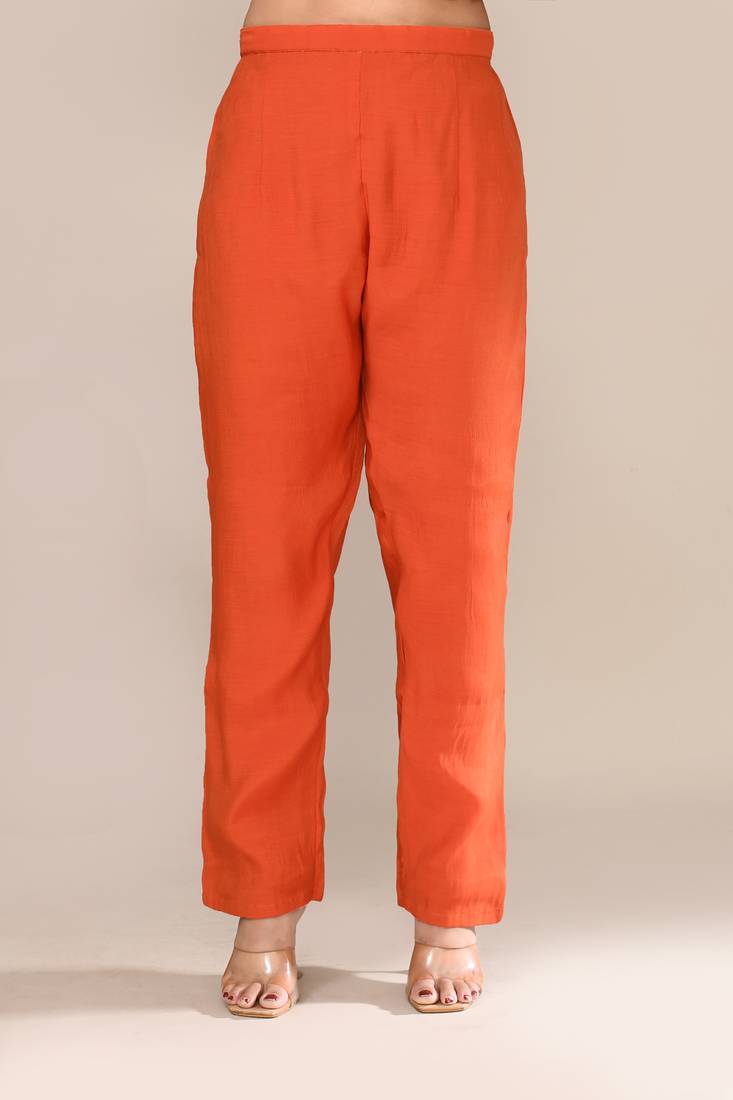 Orange chanderi embroidered kurta set