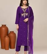 Violet viscose embroidered kurta set