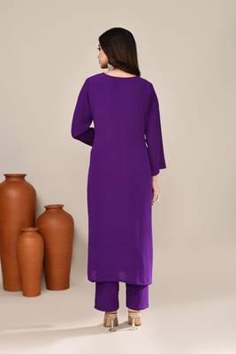 Violet viscose embroidered kurta set 3