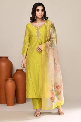 Pastel viscose embroidered kurta set