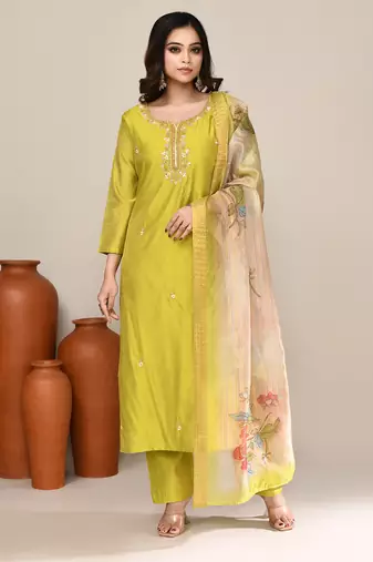 Pastel viscose embroidered kurta set