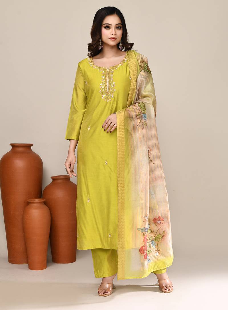 Pastel viscose embroidered kurta set