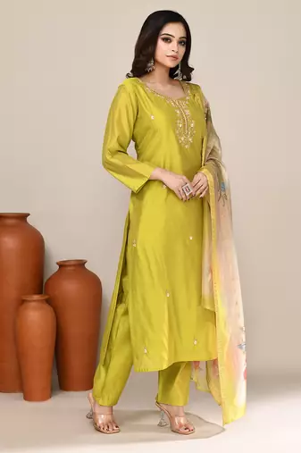 Pastel viscose embroidered kurta set