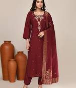Maroon chanderi festive wear kurta set