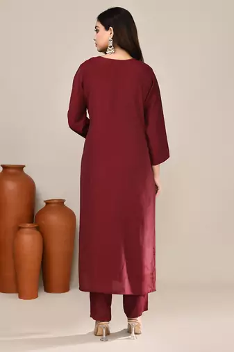 Maroon chanderi festive wear kurta set