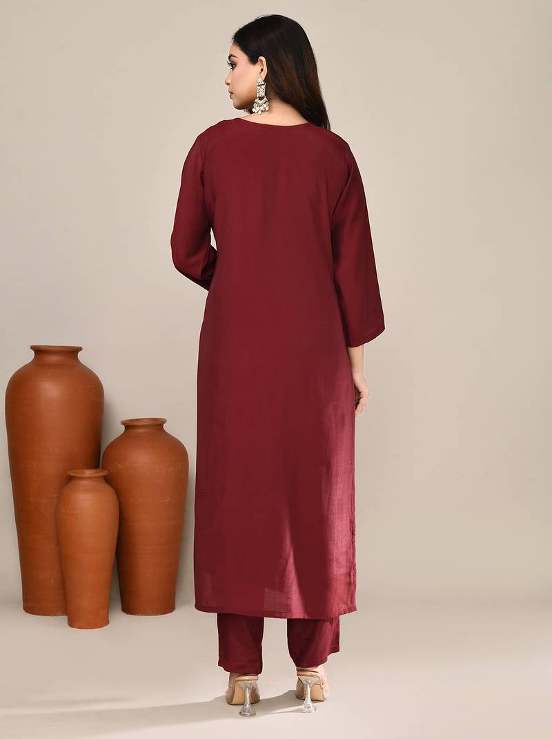Maroon chanderi festive wear kurta set