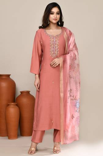 Peach cotton festive wear kurta set