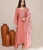 Peach cotton festive wear kurta set