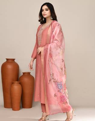 Peach cotton festive wear kurta set 2