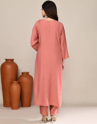 Peach cotton festive wear kurta set 3