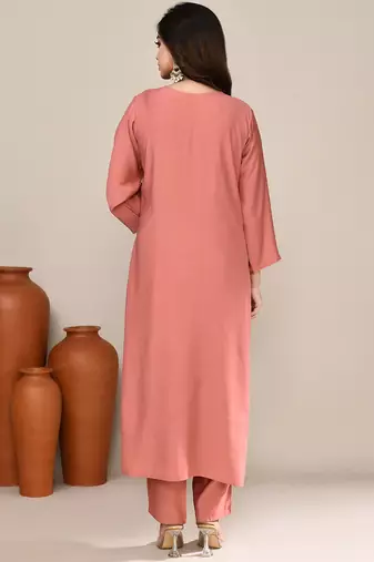 Peach cotton festive wear kurta set