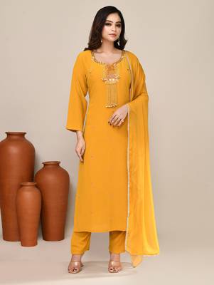 Yellow viscose party wear kurta set 1