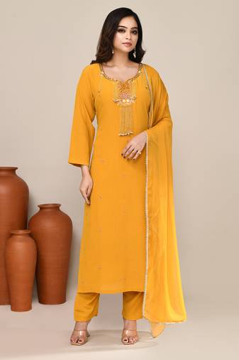 Yellow viscose party wear kurta set
