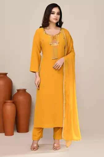 Yellow viscose party wear kurta set