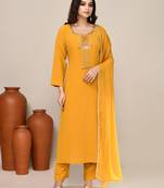 Yellow viscose party wear kurta set
