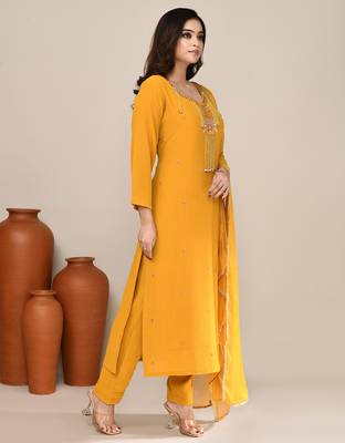 Yellow viscose party wear kurta set 2