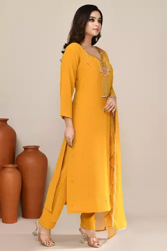 Yellow viscose party wear kurta set