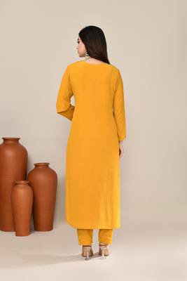 Yellow viscose party wear kurta set 3