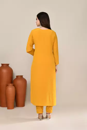 Yellow viscose party wear kurta set
