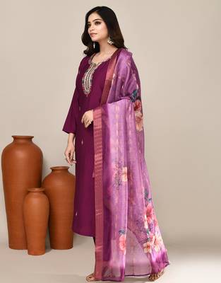 Purple cotton festive wear kurta set 2