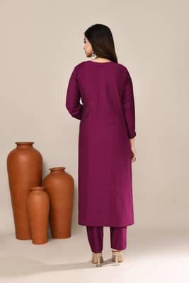 Purple cotton festive wear kurta set 3