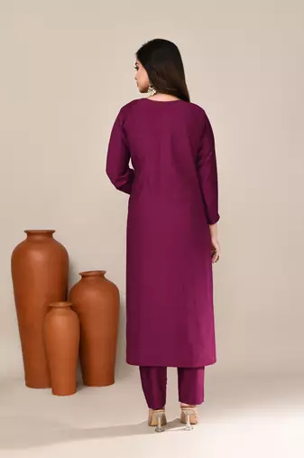 Purple cotton festive wear kurta set