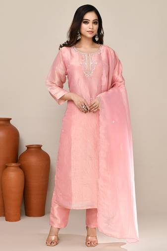 Pink shimmer embroidered kurta set